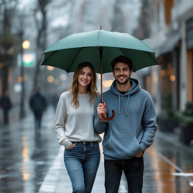 SoulRain 48" Large Umbrella â€“Windproof Stick Umbrellas for Rain, Automatic Open, Vintage Cane green Umbrella with Classic Wooden Handle & Shaft,for Women & Men(Green) - Image 3